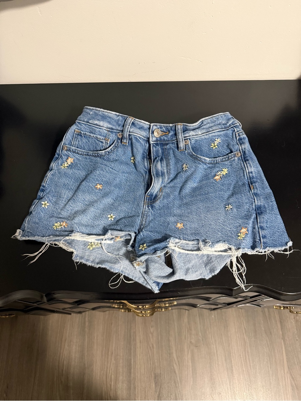 American Eagle Denim Floral Embroidered Cutoff Shorts